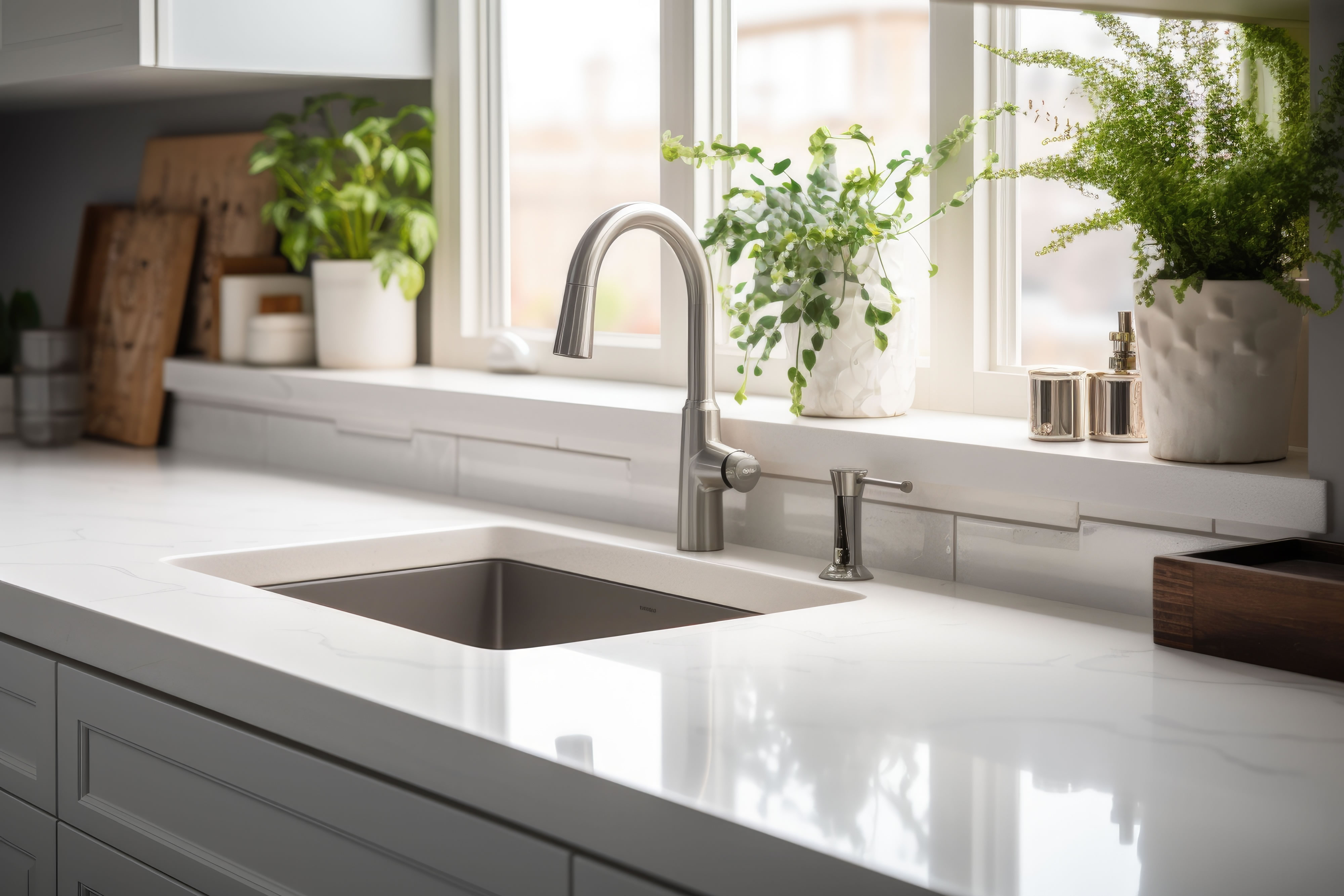Modern kitchen sink and tap installation